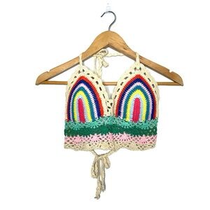 Crochet Halter Tie Back Bohemian Crop Top Women’s Size Small